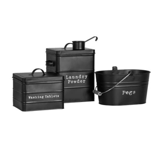 Harbour Housewares 3 Piece Vintage Metal Utility Canisters Set Black Black