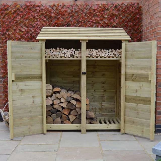 Rutland County Garden Furniture Ltd Cottesmore 6ft Log Store with Doors & Kindling Shelf, W150 cm, Green Green Unisex