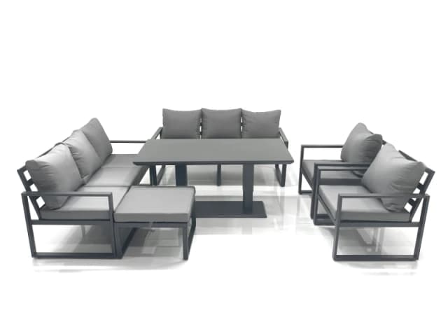 Fimous Garden Sofa Set Aluminium Furniture Rising Dining Tabe Set with 2 Chair Big Footstool Dark Grey Dark Grey Unisex