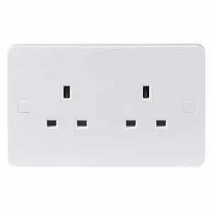 KnightsBridge Pure 9mm 13A White 2G Twin 230V UK 3 Pin Unswitched Electric Wall Socket