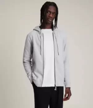 AllSaints Mens Cotton Slim Fit Raven Hoodie, Grey, Size: S