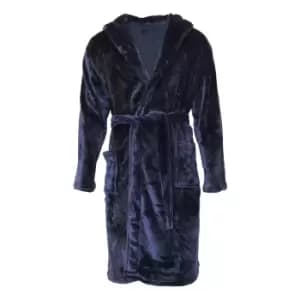 Pierre Roche Mens Soft Touch Hooded Dressing Gown (M) (Navy)