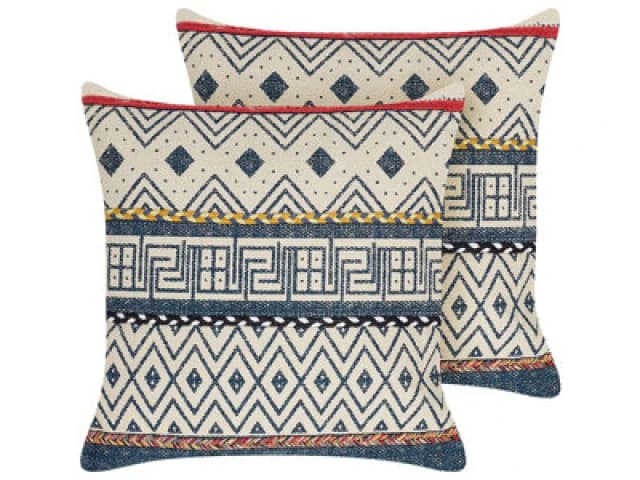 Beliani Set Of 2 Decorative Cushions Souk Cotton 50 X 50 Cm Multicolour Geometric Pattern