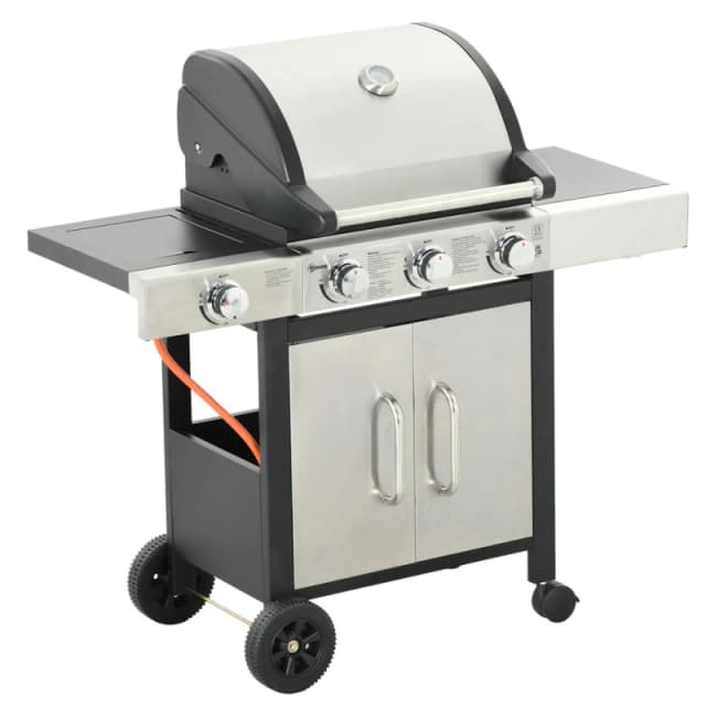 Outsunny Deluxe Gas Barbecue Grill 3+1 Burner Garden BBQ with Large Cooking Area, Silver 846-066V72SR