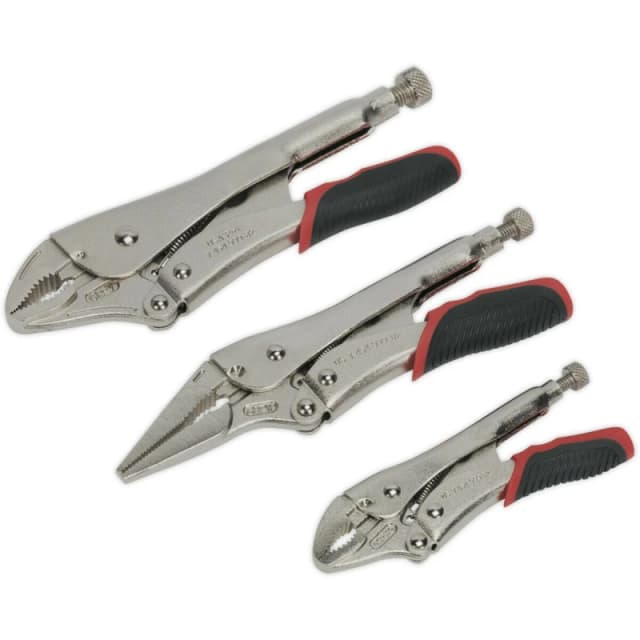 Loops 3 Piece Quick Release Locking Pliers Set - Curved and Long Nose Pliers - Steel Metallics