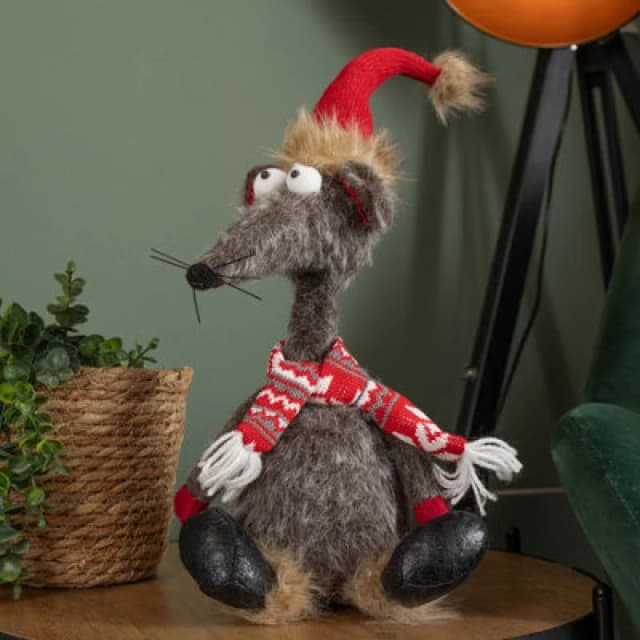 48cm Grey Plush Sitting Renton Rat Christmas Decoration