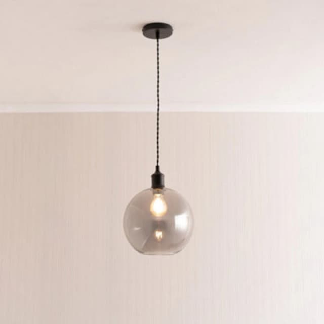 Valuelights Bellamy Smoked Glass Globe Matte Black Single Ceiling Pendant Light With Bulb