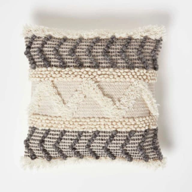 Homescapes Lindi Handwoven Tufted Cream Kilim Cushion Cream