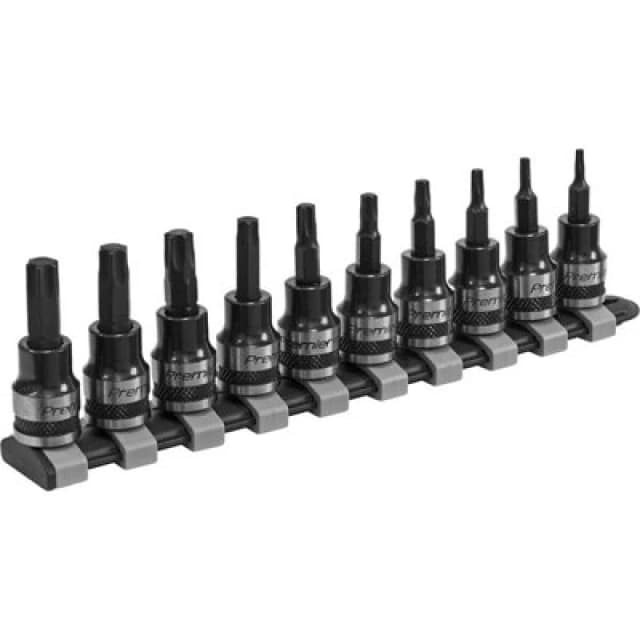Loops 10pc PREMIUM TRX Star Socket Bit Set - 3/8" Square Drive T10 to T50 TORX Knurled Multi