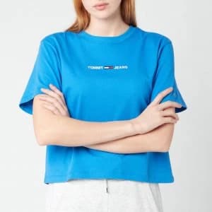 Tommy Jeans Womens TJW Bxy Crop Linear Logo T-Shirt - Gulf Coast Blue - M