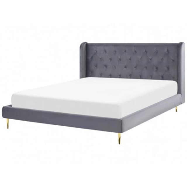 Beliani Bed Velvet Forbach 180 X 200 Cm (Eu Super King) Grey