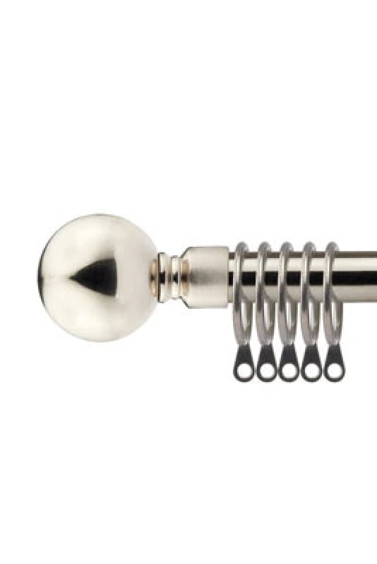 16-19mm Sphere Extendable Metal Curtain Pole Set Brushed Silver 120-210Cm