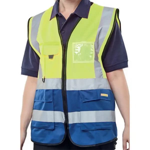 Beeswift Beeswift High Visibility Two Tone Executive Waistcoat Saturn Yellow/Navy Blue S HVWCTTSYNS