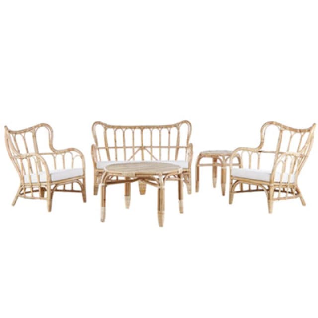 Beliani Garden Lounge Set With Table 4 Seater Brindisi Rattan Natural