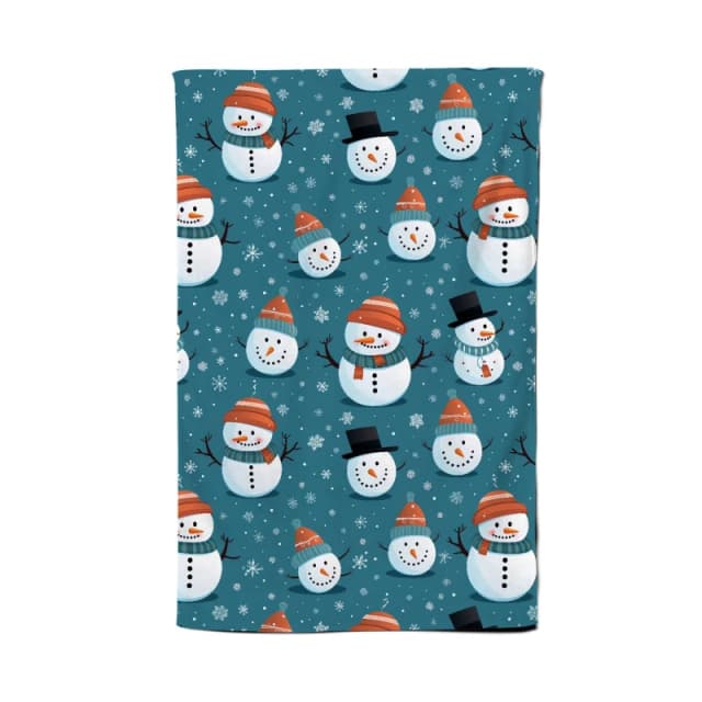 Warren Reed - Designer Jolly Christmas Snowmen Tea Towel in Blue Blue Unisex