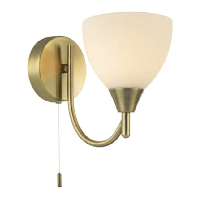 Happy Homewares Contemporary Pull Switched Wall Light In Antique Brass With White Glass Shade