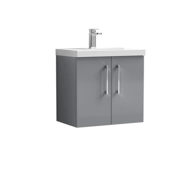Balterley Modern Bathroom 2 Soft Close Door Wall Hung Vanity Unit & Rectangular Mid-Edge Basin, Satin Grey, 600 mm in Grey Grey Unisex