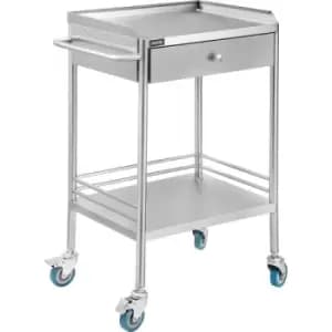 VEVOR 2-Layer Lab Medical Cart with Upper Drawer Stainless Steel Rolling Trolley Cart Lab Medical Equipment Cart Trolley for Lab Hospital Clinics