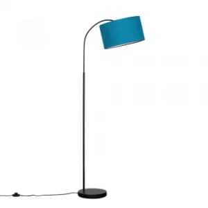 Curva Floor Lamp in Black with Large French Blue Reni Shade