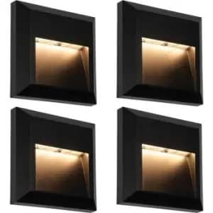 4 PACK Square IP65 Guide Light - Indirect 1.1W Warm White LED - Black ABS