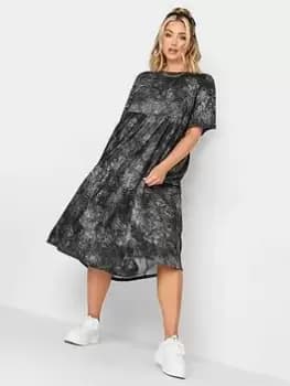 Yours Grunge Aop Smock Midaxi Dress - Black, Size 18, Women
