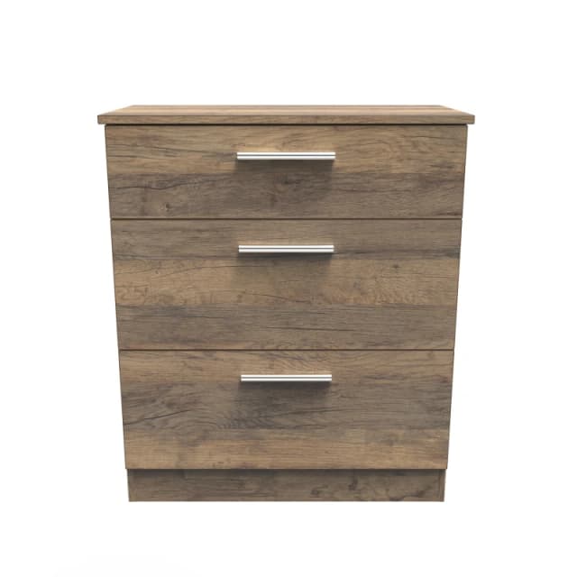 Trent 3 Drawer Deep Chest In Vintage Oak (Ready Assembled)