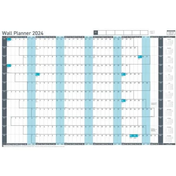 Sasco 2024 Value Year Wall Planner with wet wipe pen & sticker 165985