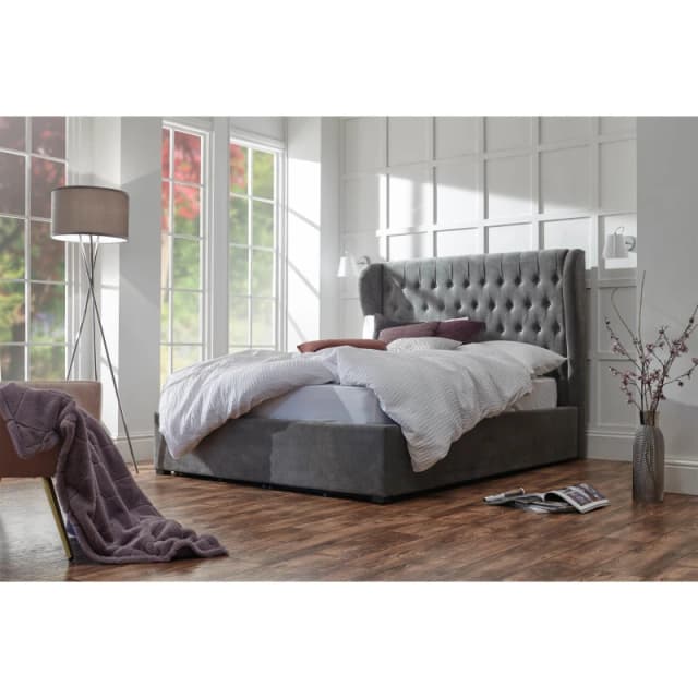 GFW Dakota Double Ottoman Grace Pewter Bed & Bonnel Mattress, Grey DKT50PWSB