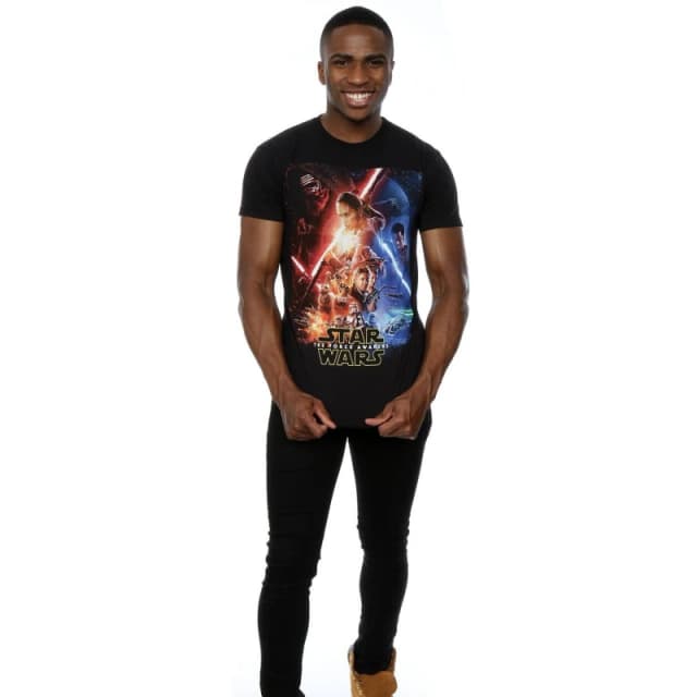 Star Wars Star Wars Men Force Awakens Poster T-Shirt in Black Size: Small Black S Male 5057068041969