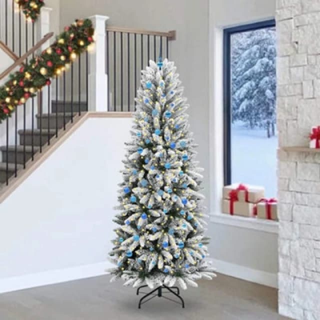 vidaXL Artificial Christmas Tree with 300 LEDs, Blue Balls White 93 x 93 x 240 cm, White 3396076