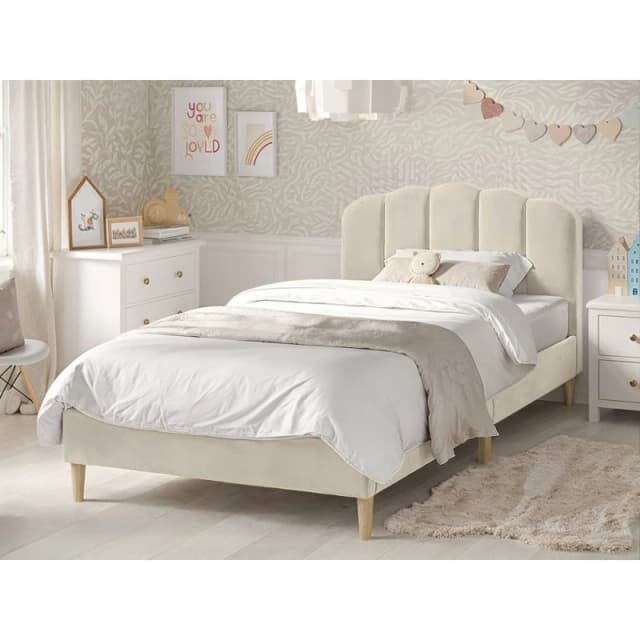 Flair Scallop Velvet Bed Frame Beige Size: Double Beige Unisex Double