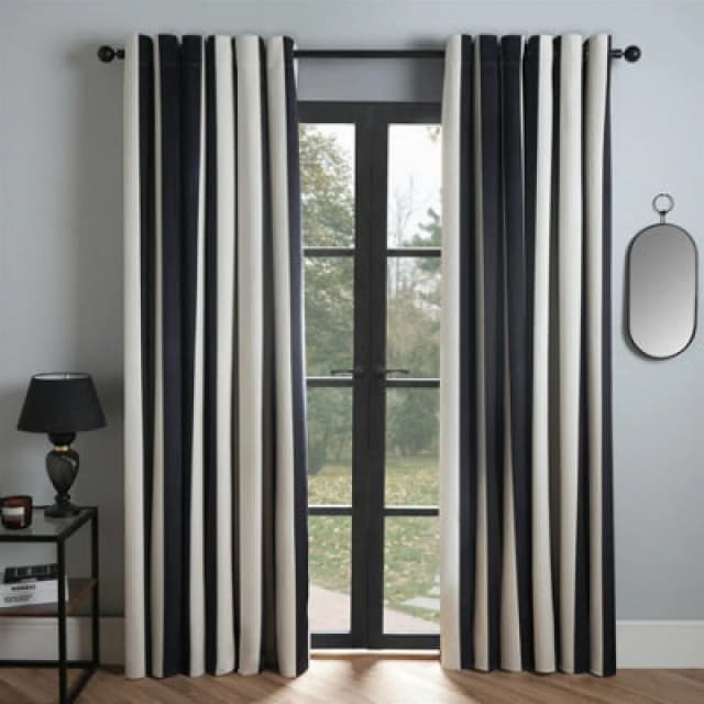 OHS OHS Stripe Blackout Eyelet Curtains Thermal Pair of Ring Top Panels in White Size: 168cm width x 183cm drop White 168cm width x 183cm drop Unise