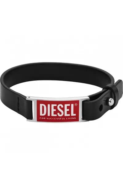 Diesel Jewellery Logo Leather Bracelet - Dx1370040 Black