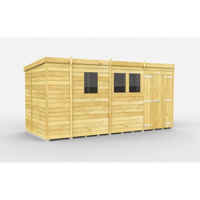Buttercup Farm 13 x 6 Feet Pent Shed - Double Door W/ Windows - L178 x W387 x H201cm in Brown Brown Unisex