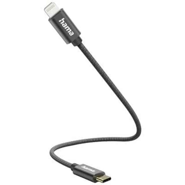 Hama Hama USB charging cable USB 2.0 Apple Lightning plug, USB-C plug 0.20 m Black 00201601 00201601