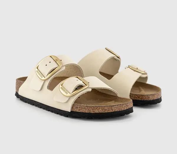 Birkenstock Womens Arizona Big Buckle Sandals Ecru Nubuck, 5