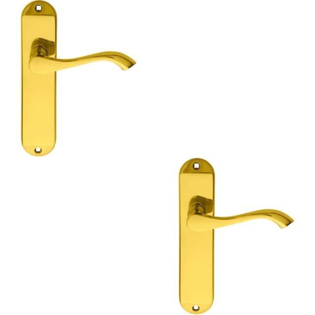 Loops 2x PAIR Curved Handle on Chamfered Latch Backplate 180 x 40mm Polished Brass Metallics