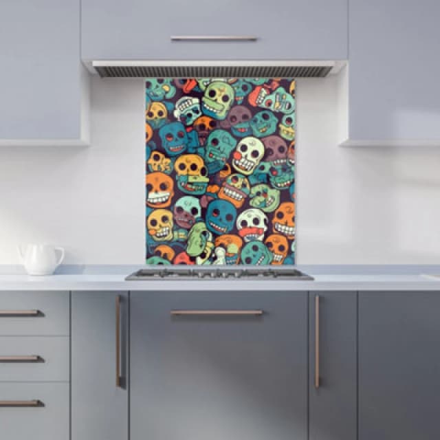 Warren Reed Designer Smiling Skulls Pattern Kitchen Splashback