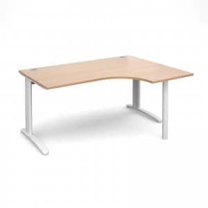 TR10 Right Hand Ergonomic Desk 1600mm - White Frame Beech Top