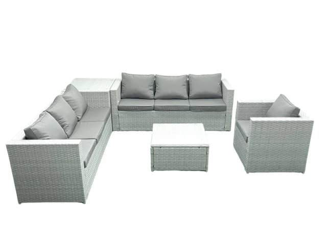 Fimous Wicker PE Rattan Sofa Garden Furniture Set with Armchair Square Coffee Table Side Table Light Grey Mixed Light Grey