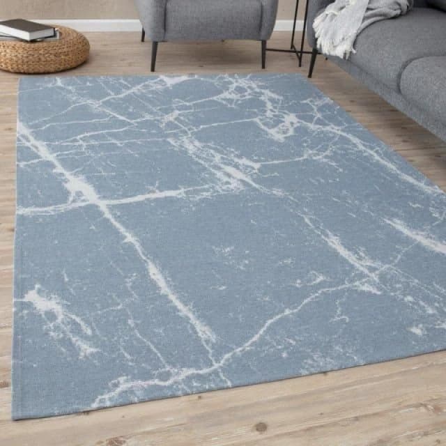 THE RUGS Washable Rugs for Living Room Kitchen Bedroom Marble Design Blue Machine Washable Area Rugs & Runners 6955 Size: 120cm x 170cm Blue Unise
