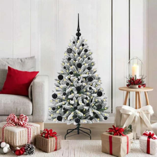 vidaXL Artificial Christmas Tree with Black Balls Green and White 120cm PVC and Metal, Green 3395731