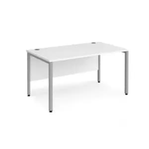 Office Desk 1400mm Rectangular Desk With Bench Leg White Tops With Silver Frames 800mm Depth Maestro 25