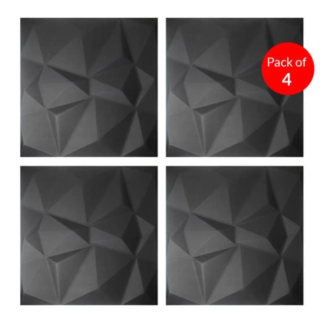ENER-J 3D Diamond Embossed PU Leather Wall Panels 600x600mm 25mm (4) in Black Unisex
