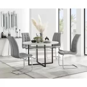 Furniturebox Adley Grey Concrete Effect 120cm Storage Dining Table & 4 Grey Murano Silver Leg Faux Leather Chairs