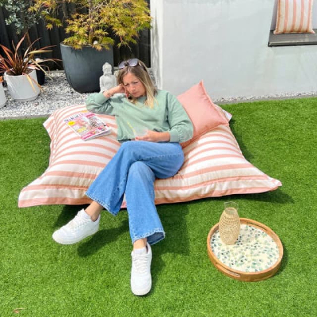 rucomfy Beanbags Rucomfy Adults Squarbie Bean Bag - Indoor Or Outdoor Bean Bag Lounger Chair Pink Striped Print