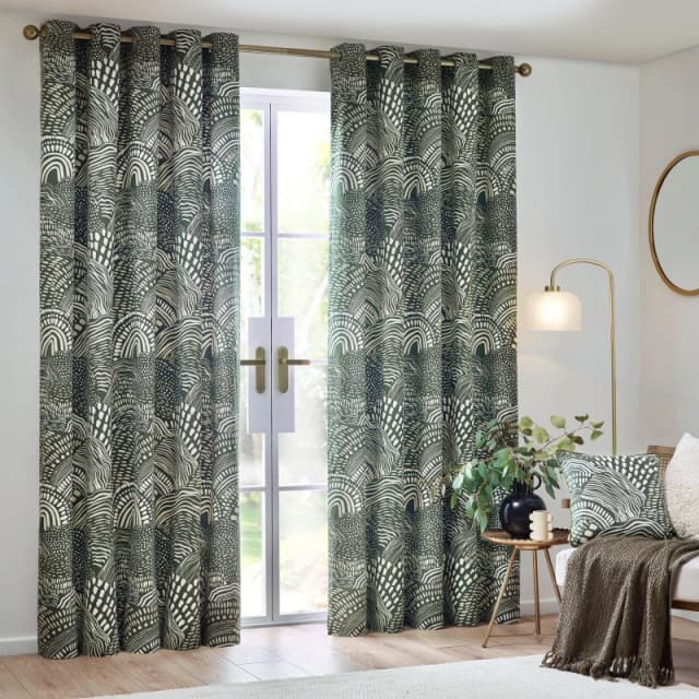 Nola Abstract Curtains Olive, Olive / 229 x 229cm