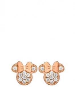 Disney Minnie Mouse Rose Gold Plated Sterling Silver Crystal Stud Earrings, One Colour, Women