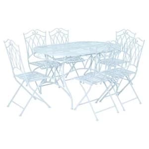 Charles Bentley Wrought Iron 6-Seater Outdoor Dining Set - Pastel Blue