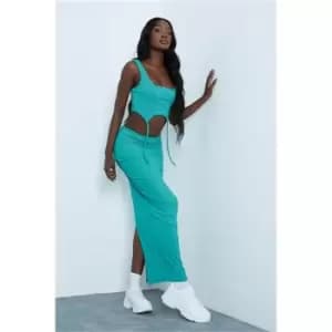 I Saw It First Emerald Green Ottoman Ribbed Back Split Maxi Tube Skirt - Green